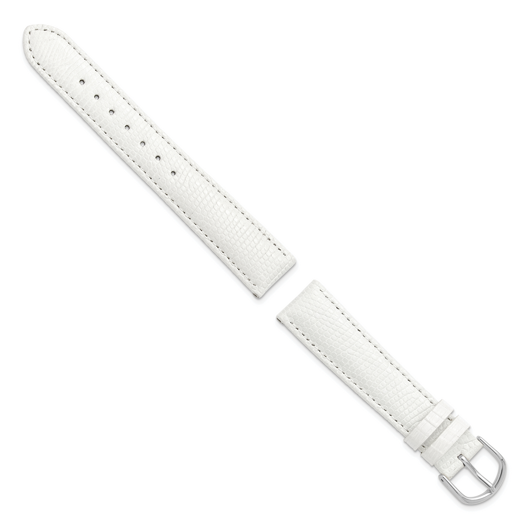 20mm White Genuine Lizard Leather with Silver-tone Buckle 7.5 inch Watch Band