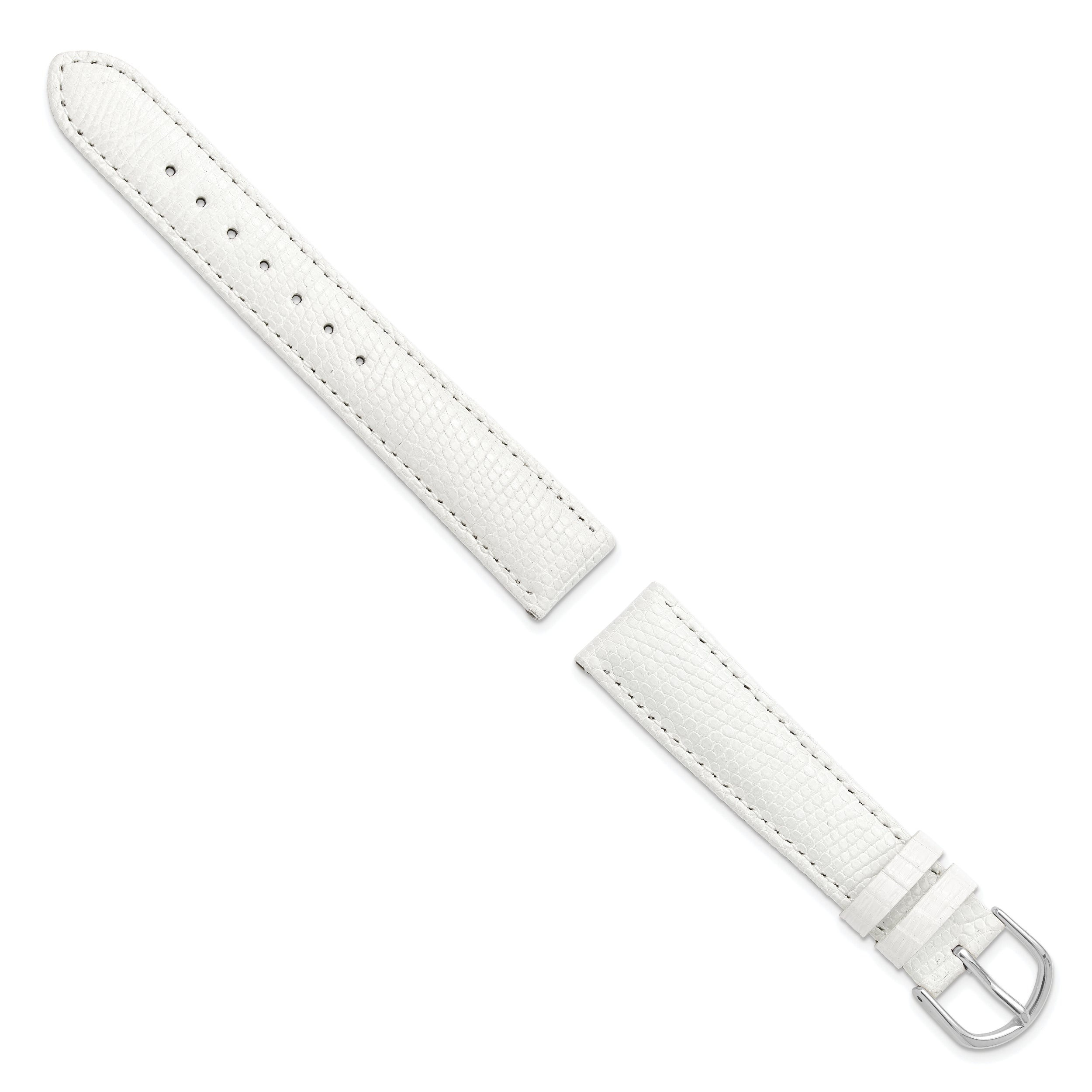 16mm Short White Genuine Lizard Leather with Silver-tone Buckle 6.75 inch Watch Band