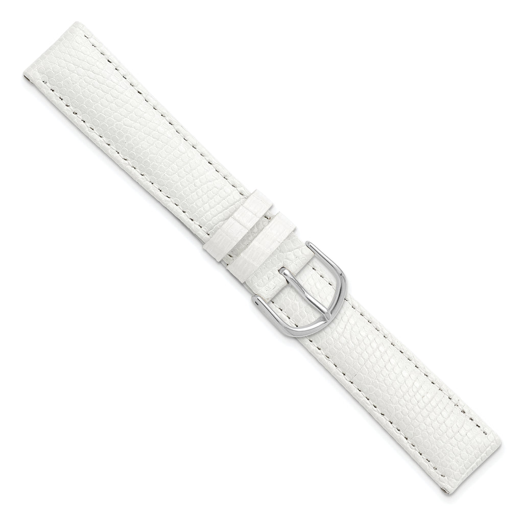 20mm White Genuine Lizard Leather with Silver-tone Buckle 7.5 inch Watch Band