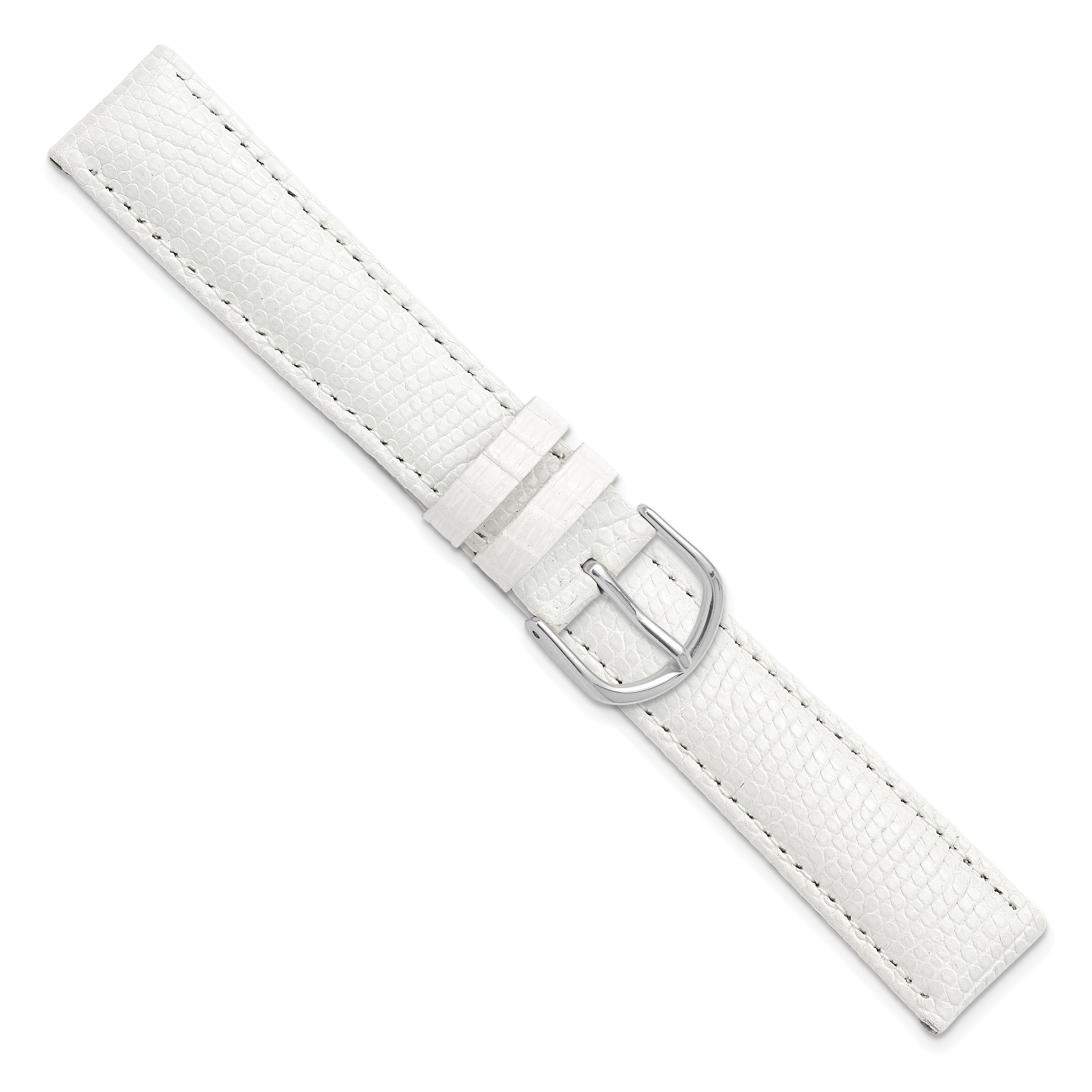20mm White Genuine Lizard Leather with Silver-tone Buckle 7.5 inch Watch Band