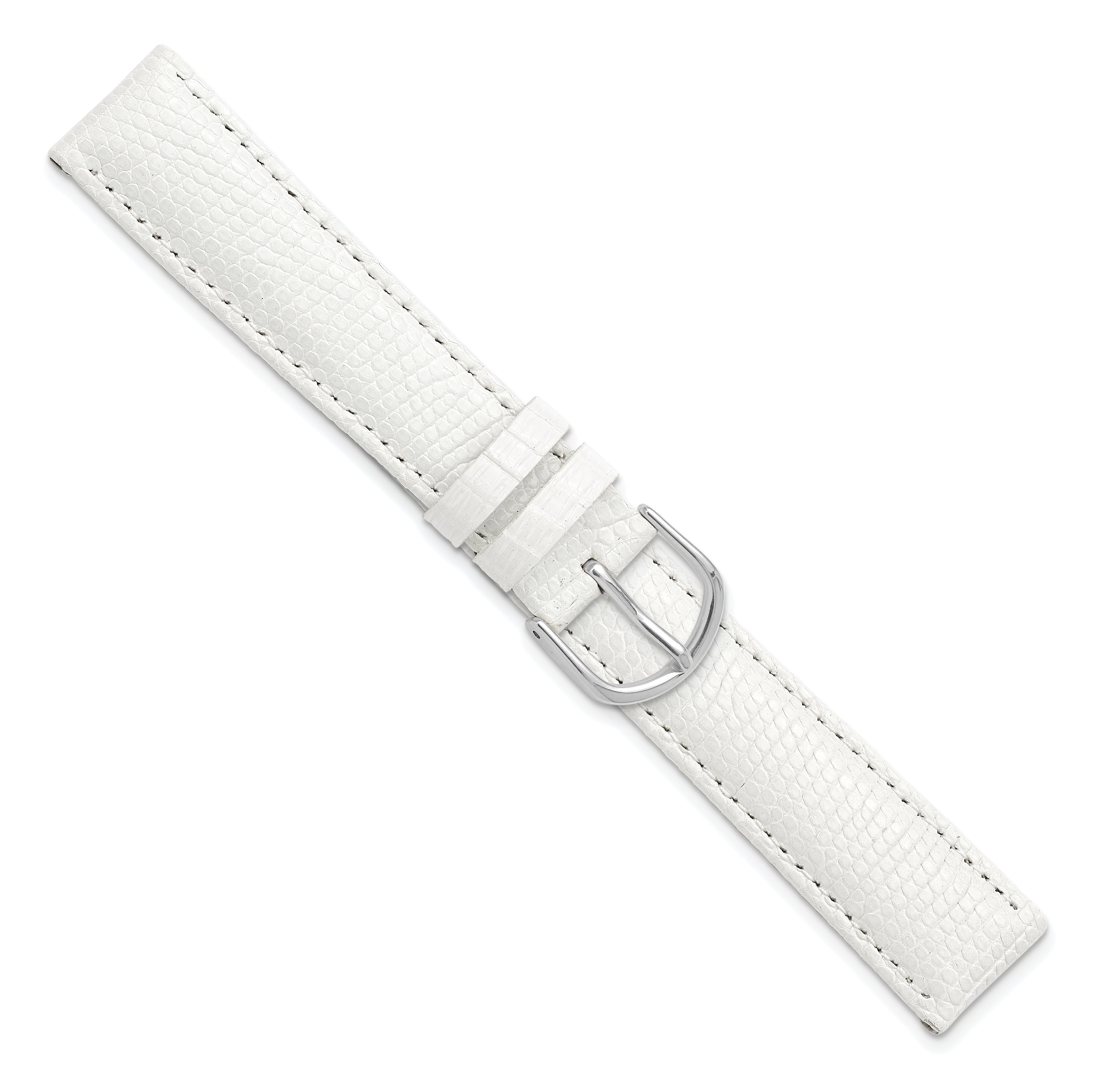 16mm Short White Genuine Lizard Leather with Silver-tone Buckle 6.75 inch Watch Band