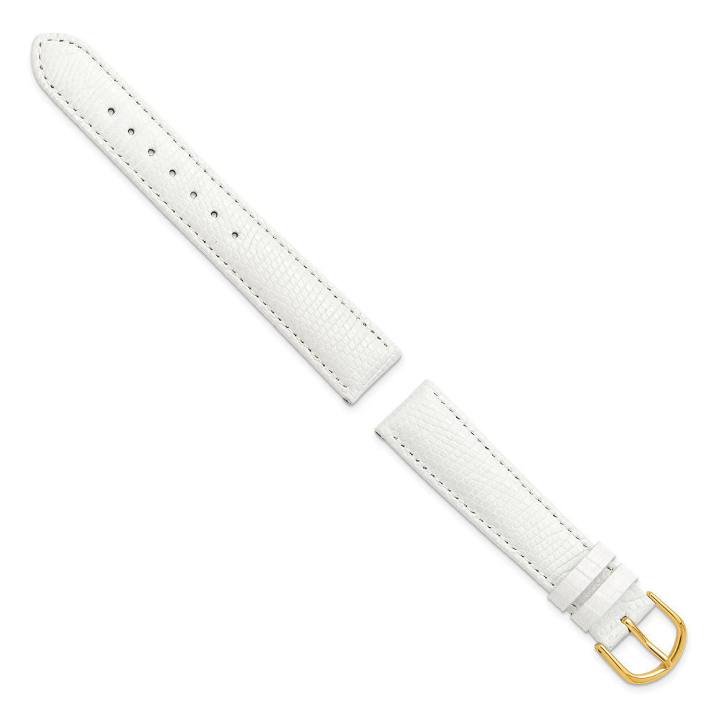 DeBeer 20mm White Genuine Lizard Leather with Gold-tone Buckle 7.5 inch Watch Band