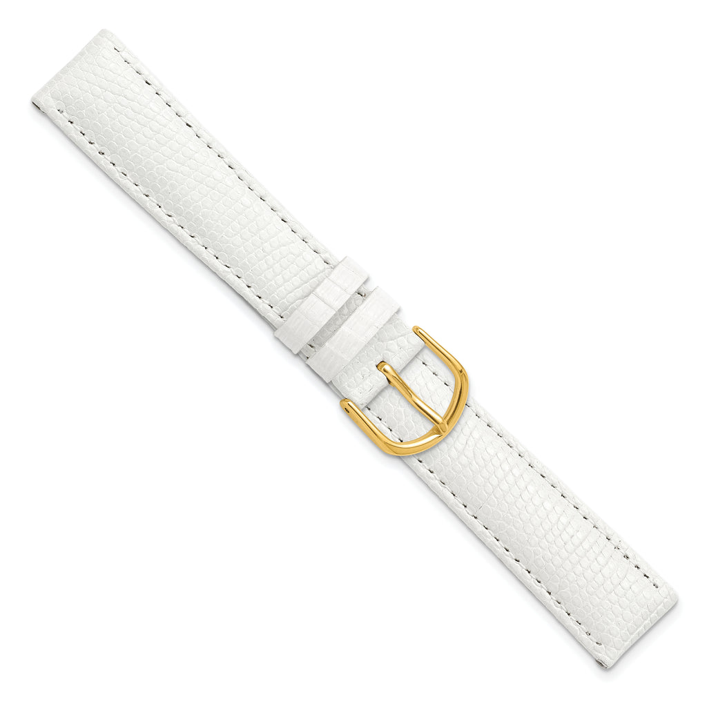 DeBeer 20mm White Genuine Lizard Leather with Gold-tone Buckle 7.5 - Sophia Jewelers