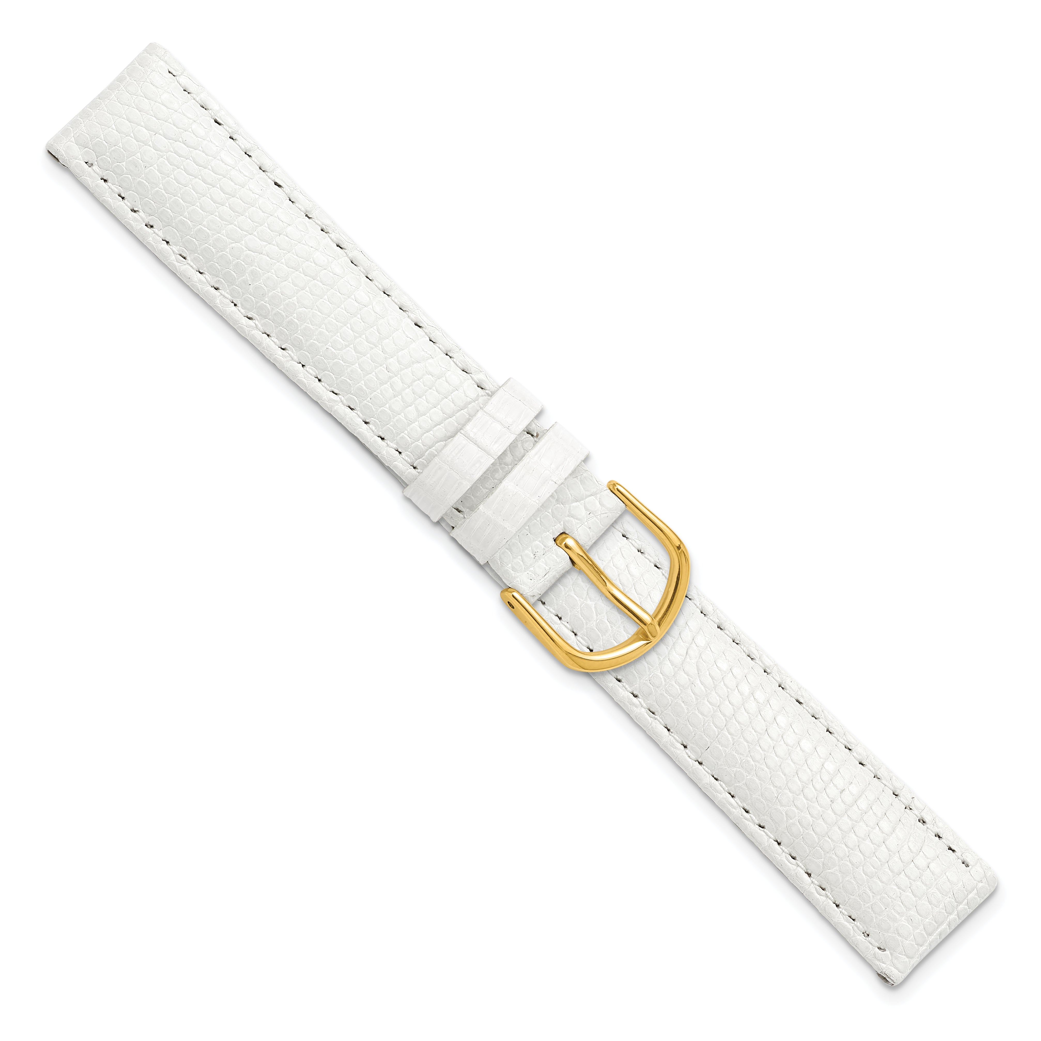 18mm White Genuine Lizard Leather with Gold-tone Buckle 7.5 inch Watch Band