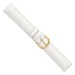 18mm White Genuine Lizard Leather with Gold-tone Buckle 7.5 inch Watch Band