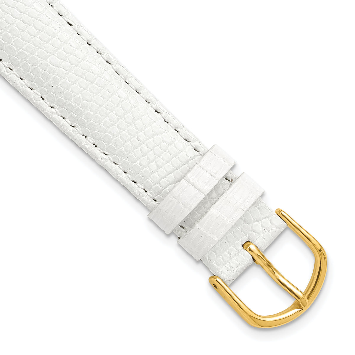 16mm Short White Genuine Lizard Leather with Gold-tone Buckle 6.75 inch Watch Band
