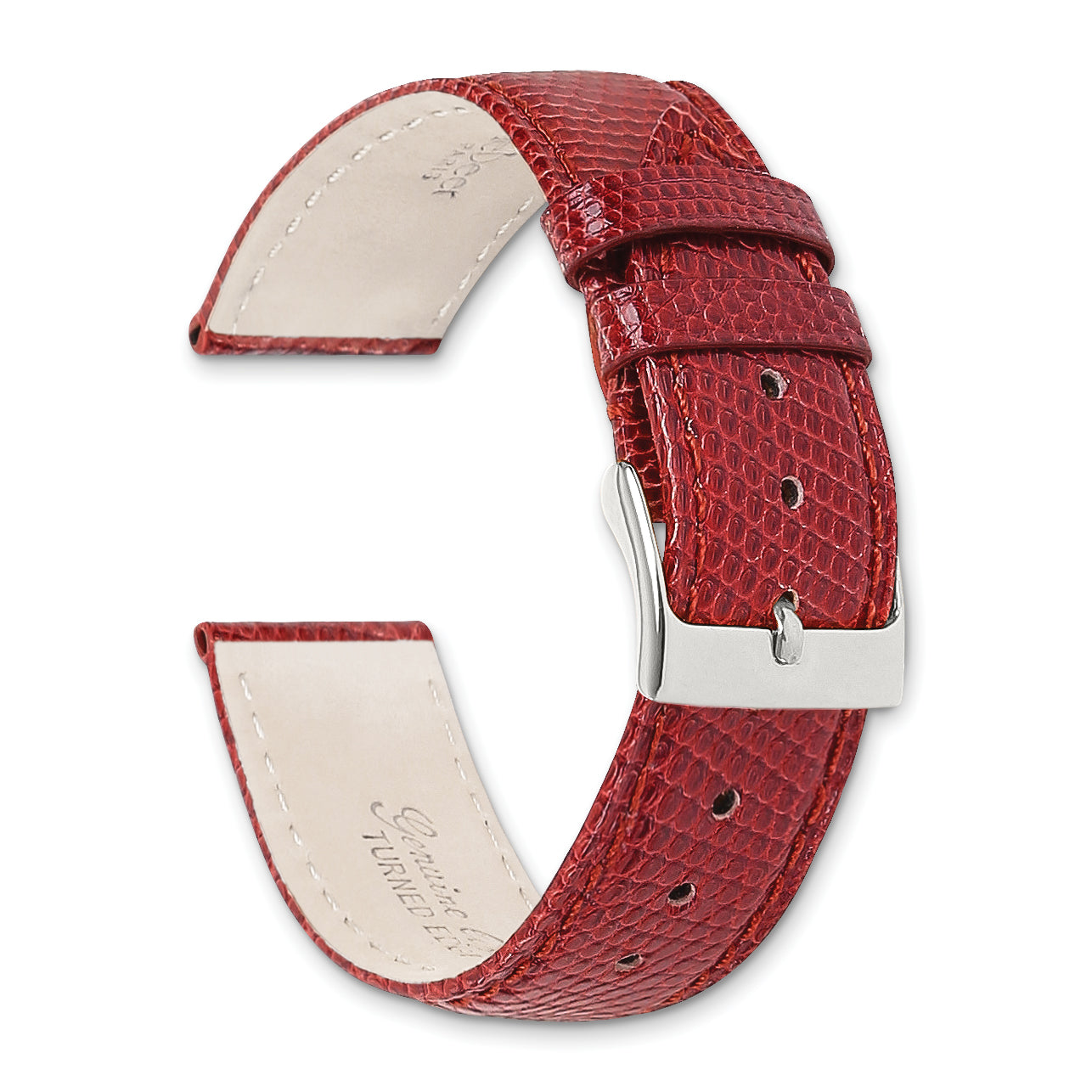 18mm Red Genuine Lizard Leather with Silver-tone Buckle 7.5 inch Watch Band