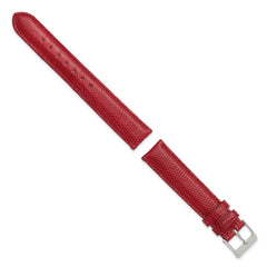 20mm Short Red Genuine Lizard Leather with Silver-tone Buckle 6.75 inch Watch Band
