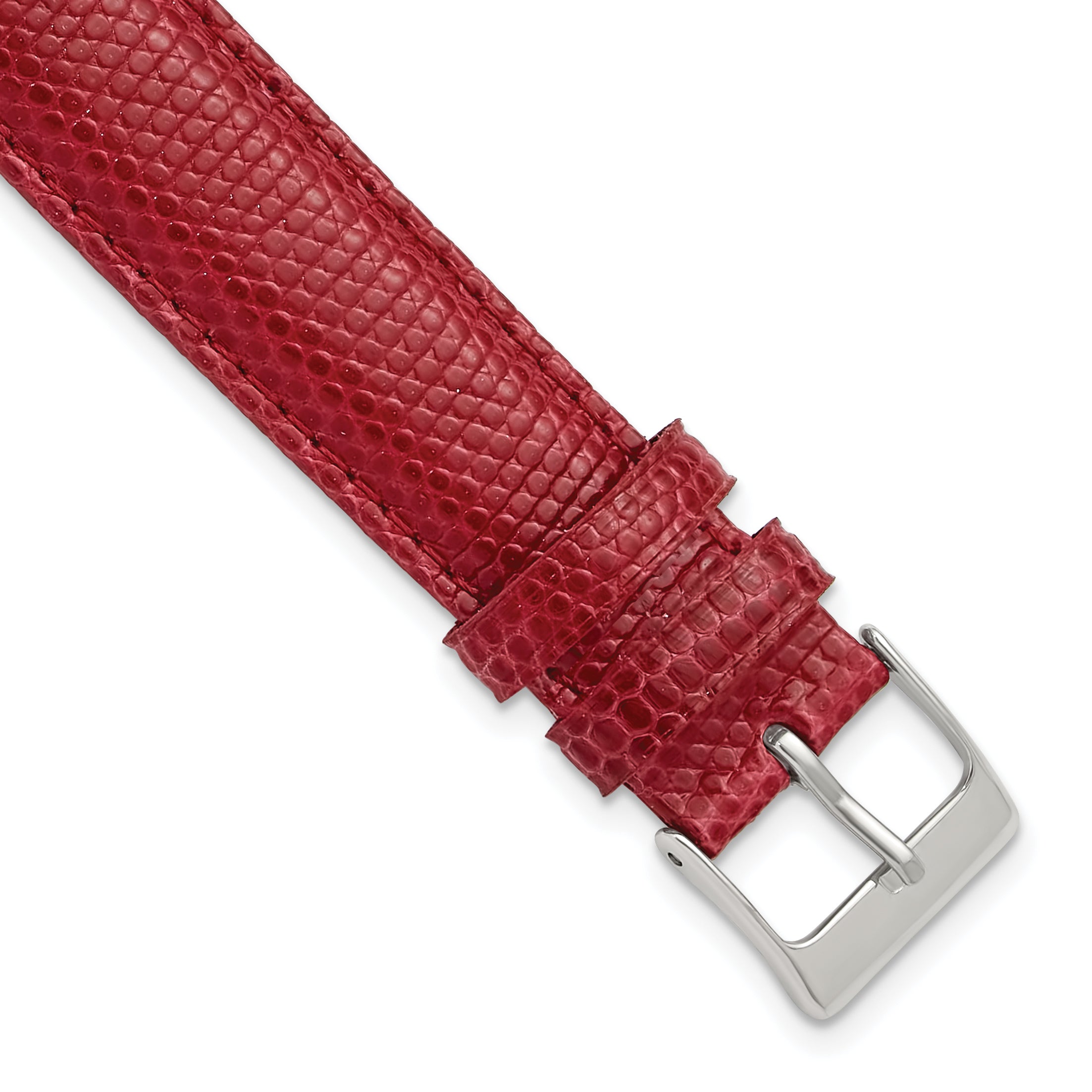 18mm Short Red Genuine Lizard Leather with Silver-tone Buckle 6.75 inch Watch Band