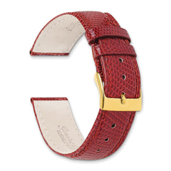 20mm Short Red Genuine Lizard Leather with Gold-tone Buckle 6.75 inch Watch Band