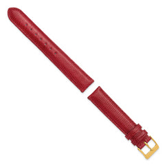 20mm Short Red Genuine Lizard Leather with Gold-tone Buckle 6.75 inch Watch Band
