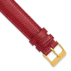 20mm Short Red Genuine Lizard Leather with Gold-tone Buckle 6.75 inch Watch Band
