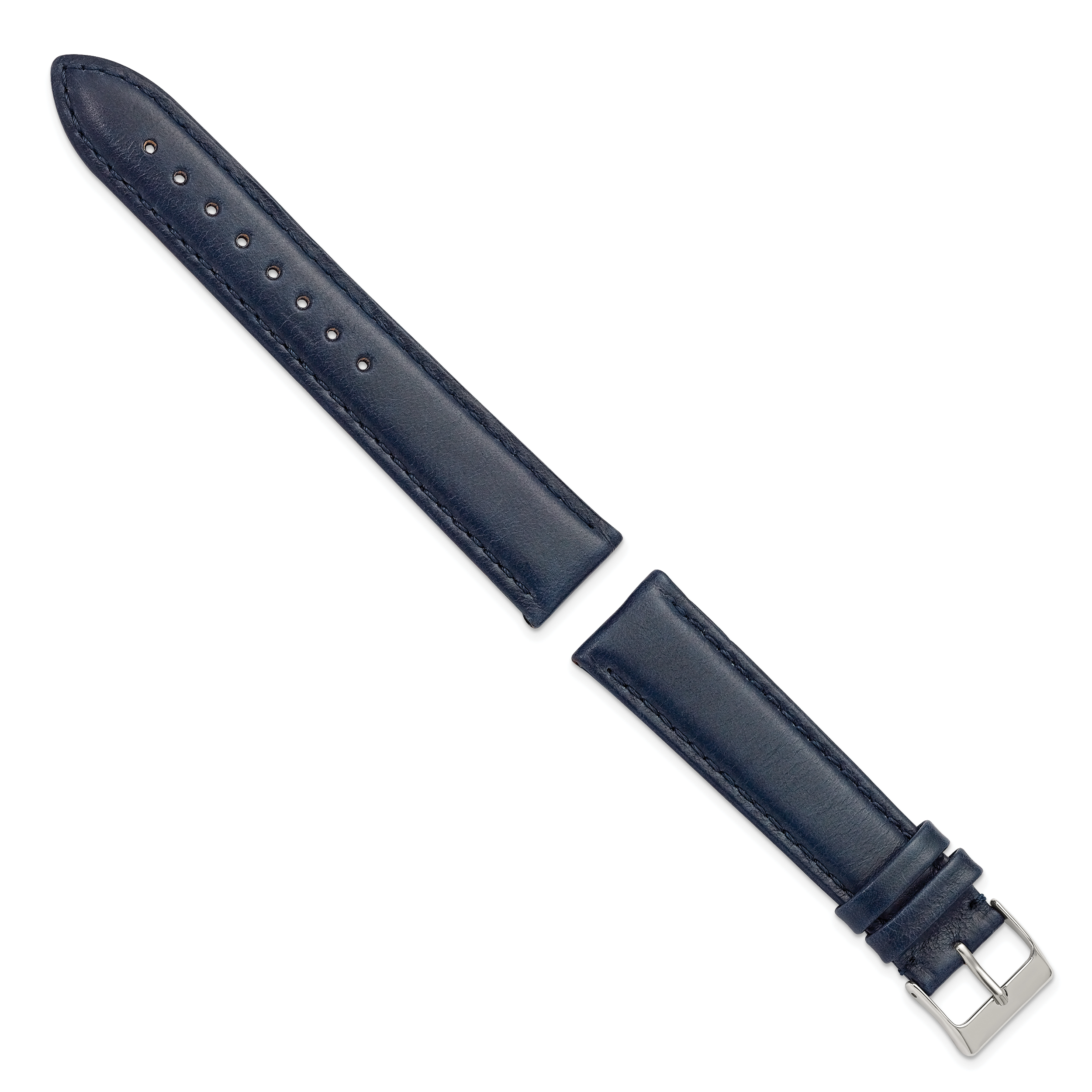 12mm Navy Smooth Leather with Silver-tone Buckle 6.75 inch Watch Band