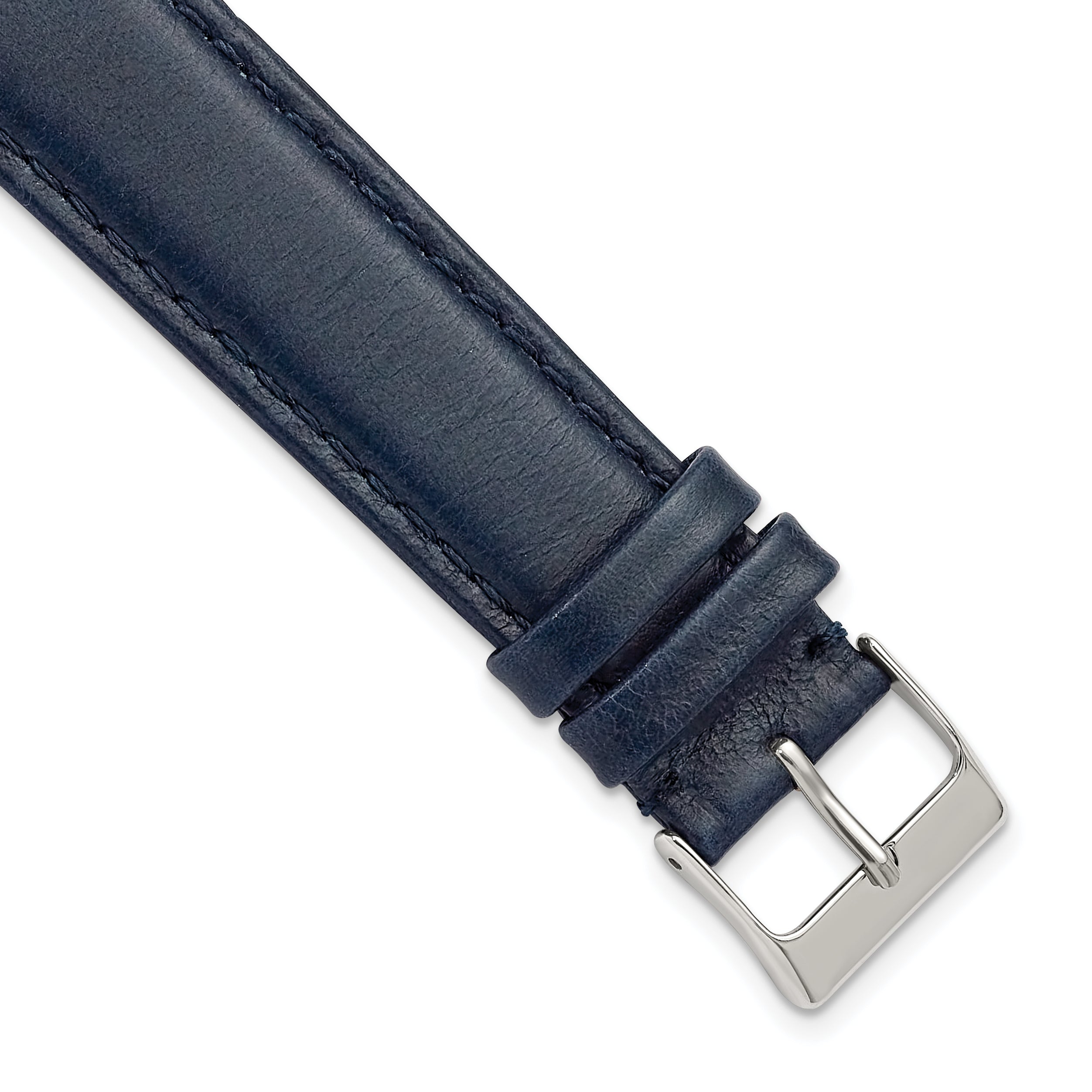 20mm Navy Smooth Leather with Silver-tone Buckle 7.5 inch Watch Band