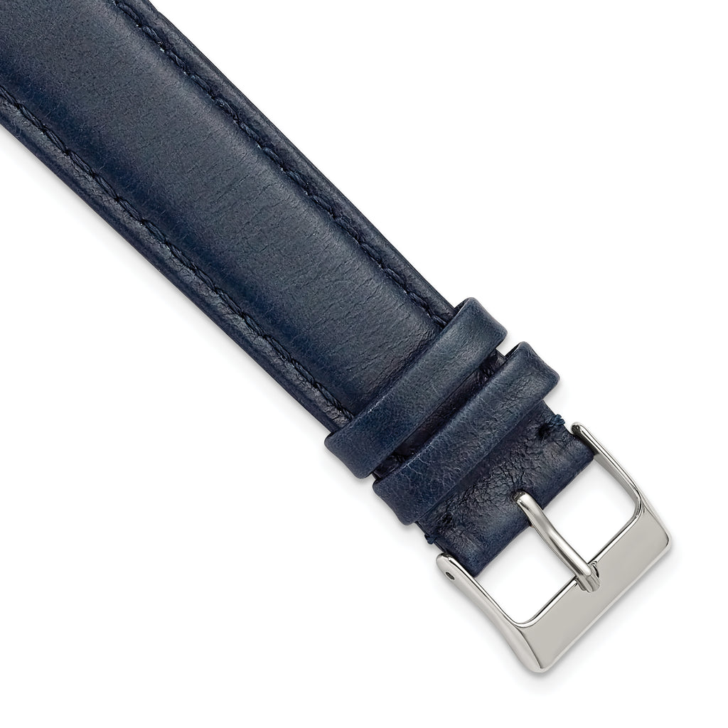 12mm Navy Smooth Leather with Silver-tone Buckle 6.75 inch Watch Band