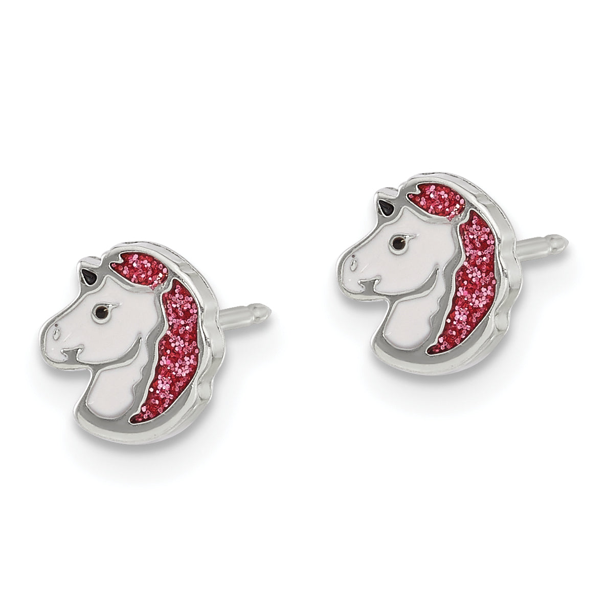Inverness Stainless Steel White and Pink Glitter Enamel Unicorn Earrings Secondary image