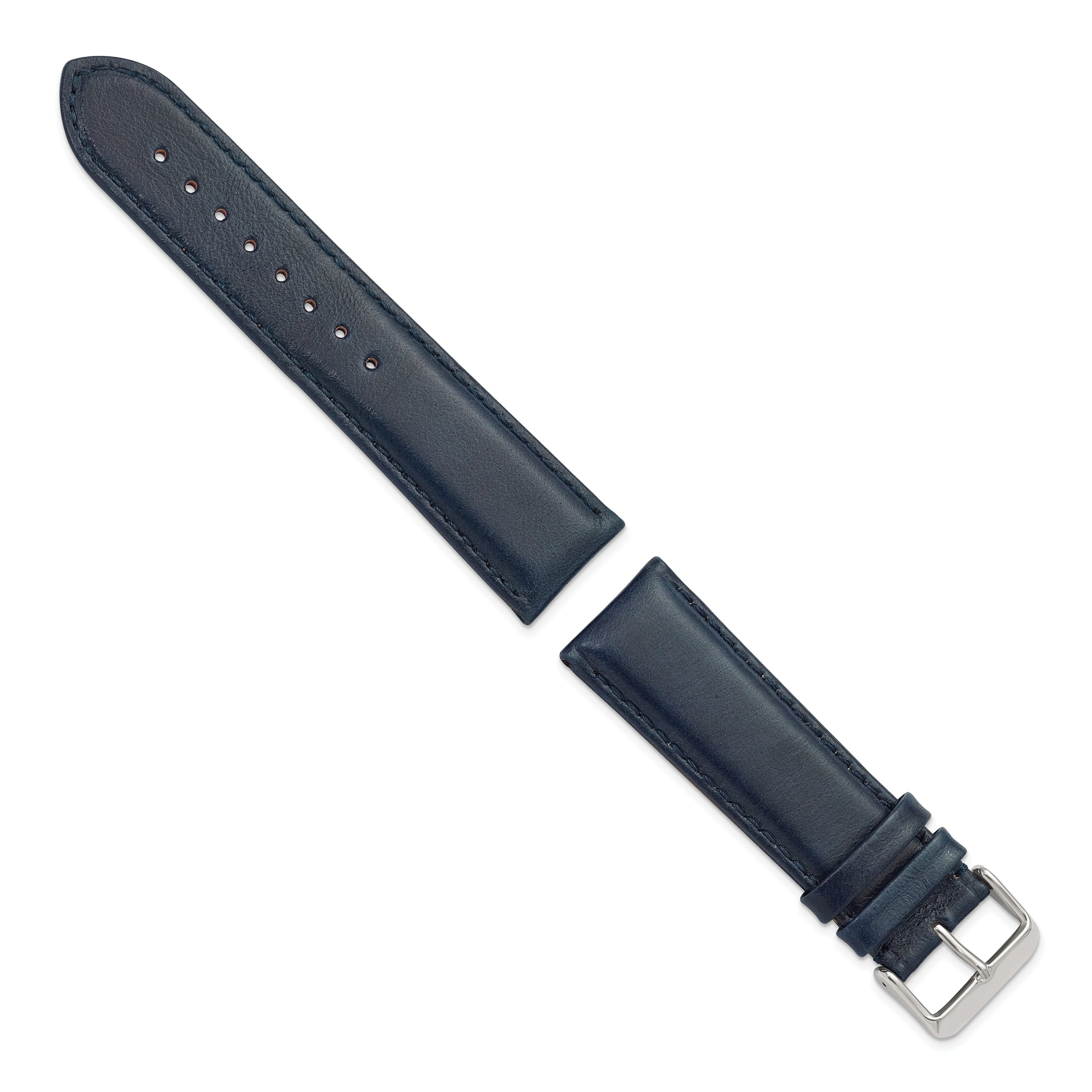 26mm Navy Smooth Leather Chronograph with Silver-tone Buckle 7.5 inch Watch Band