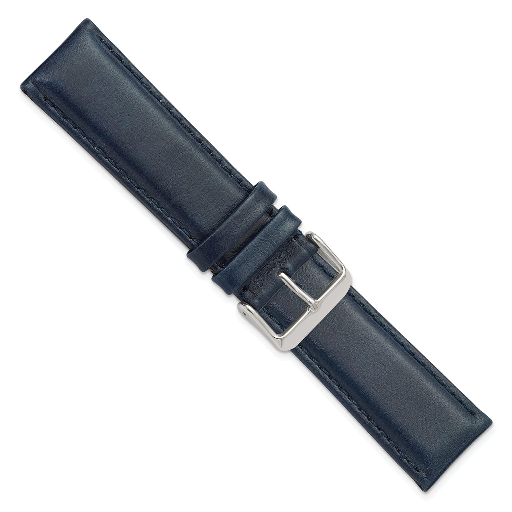 18mm Navy Smooth Leather Chronograph with Silver-tone Buckle 7.5 inch Watch Band