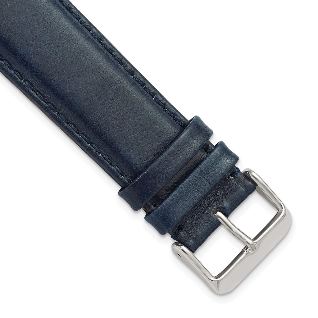 18mm Navy Smooth Leather Chronograph with Silver-tone Buckle 7.5 inch Watch Band