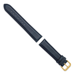 16mm Navy Smooth Leather with Gold-tone Buckle 7.5 inch Watch Band