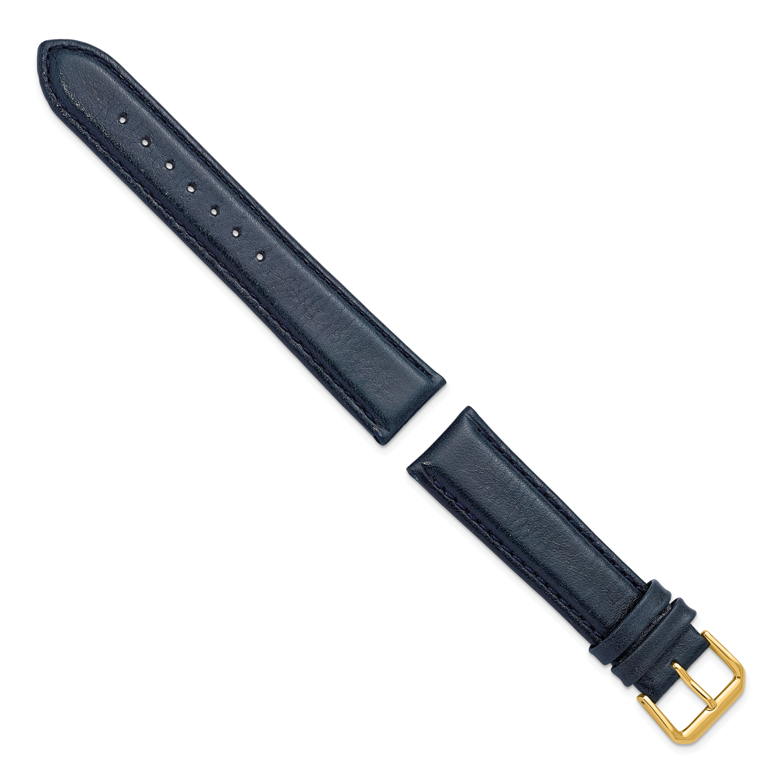 16mm Navy Smooth Leather with Gold-tone Buckle 7.5 inch Watch Band