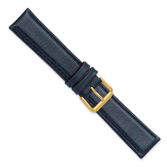 20mm Navy Smooth Leather with Gold-tone Buckle 7.5 inch Watch Band