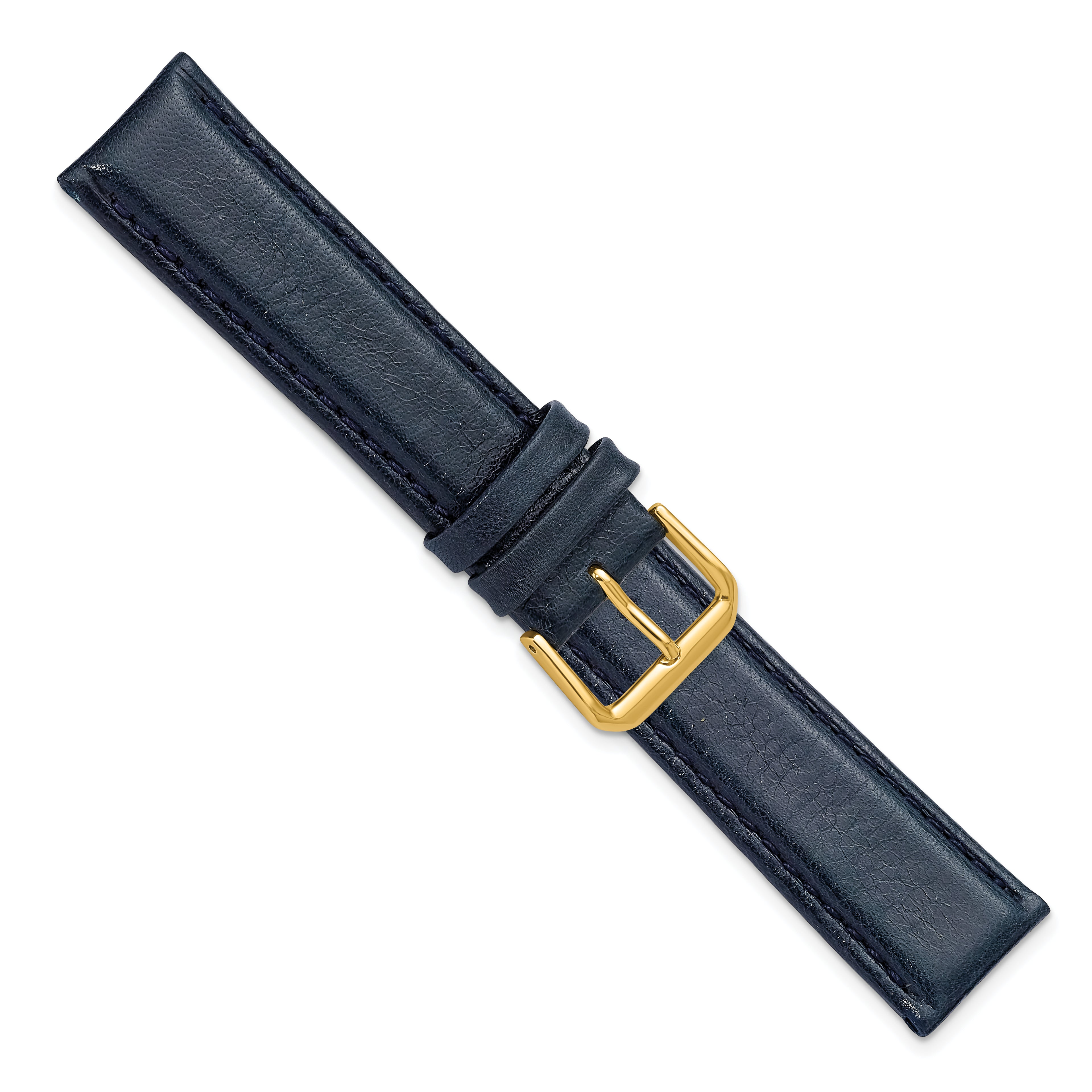 16mm Navy Smooth Leather with Gold-tone Buckle 7.5 inch Watch Band