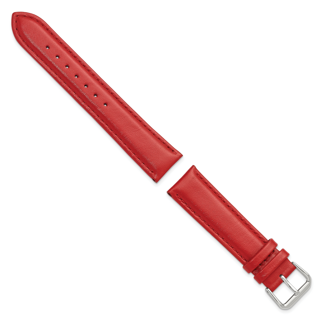 12mm Red Smooth Leather with Silver-tone Buckle 6.75 inch Watch Band