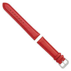 20mm Red Smooth Leather with Silver-tone Buckle 7.5 inch Watch Band
