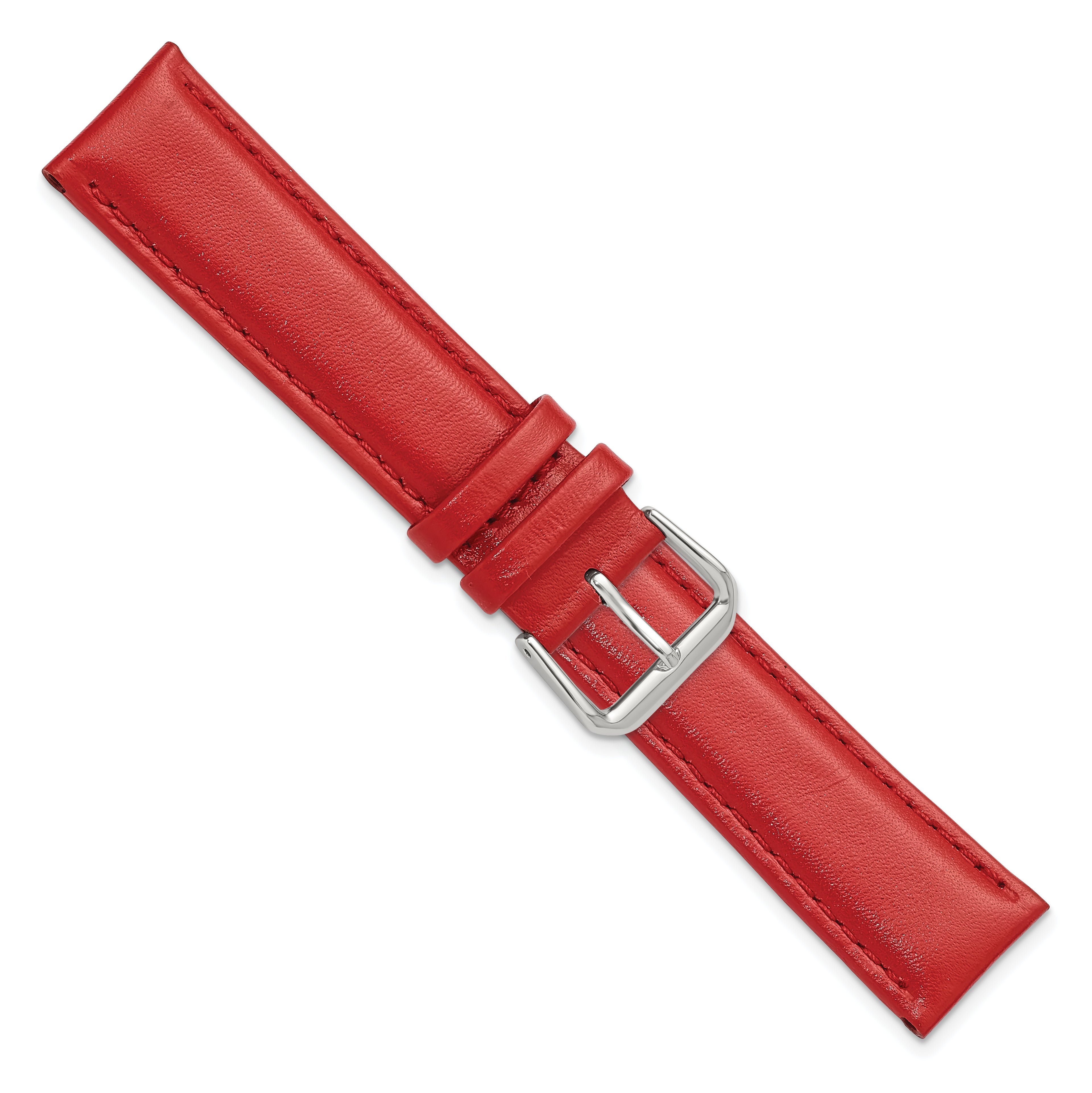 12mm Red Smooth Leather with Silver-tone Buckle 6.75 inch Watch Band