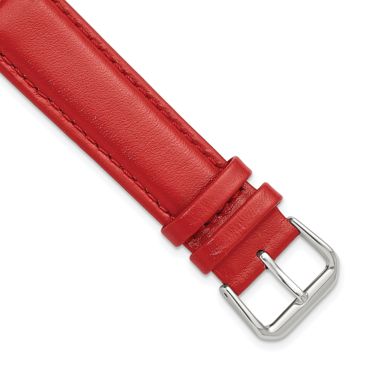 20mm Red Smooth Leather with Silver-tone Buckle 7.5 inch Watch Band