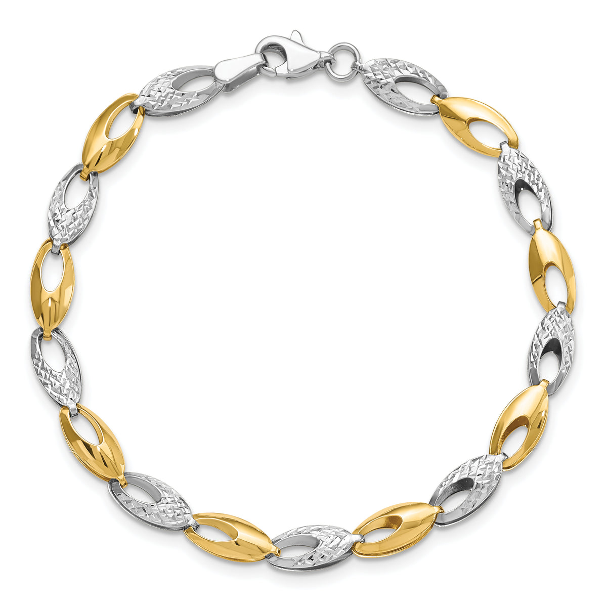 14K Two-tone Polished and Diamond-cut Fancy Link Bracelet