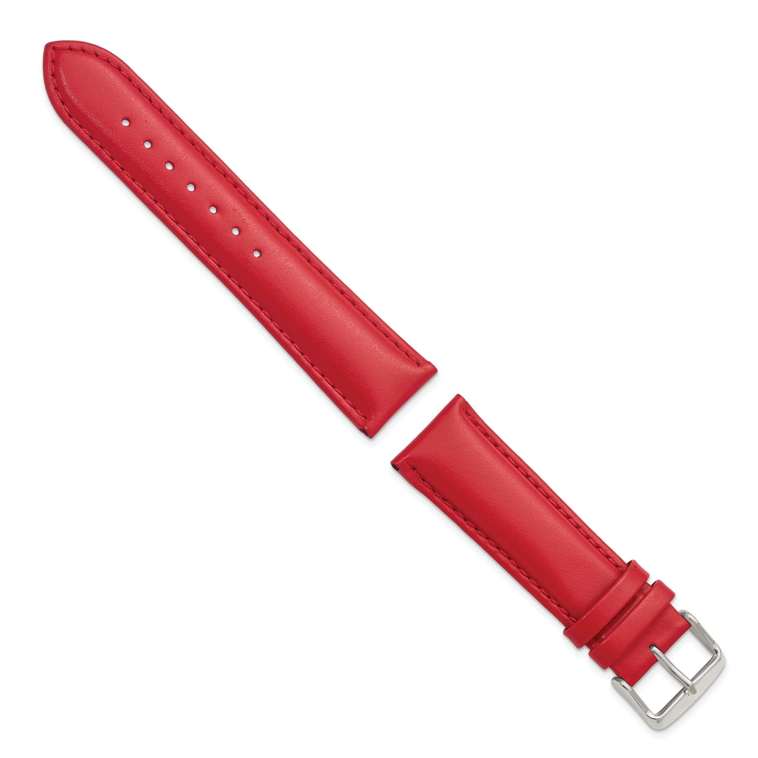18mm Red Smooth Leather Chronograph with Silver-tone Buckle 7.5 inch Watch Band