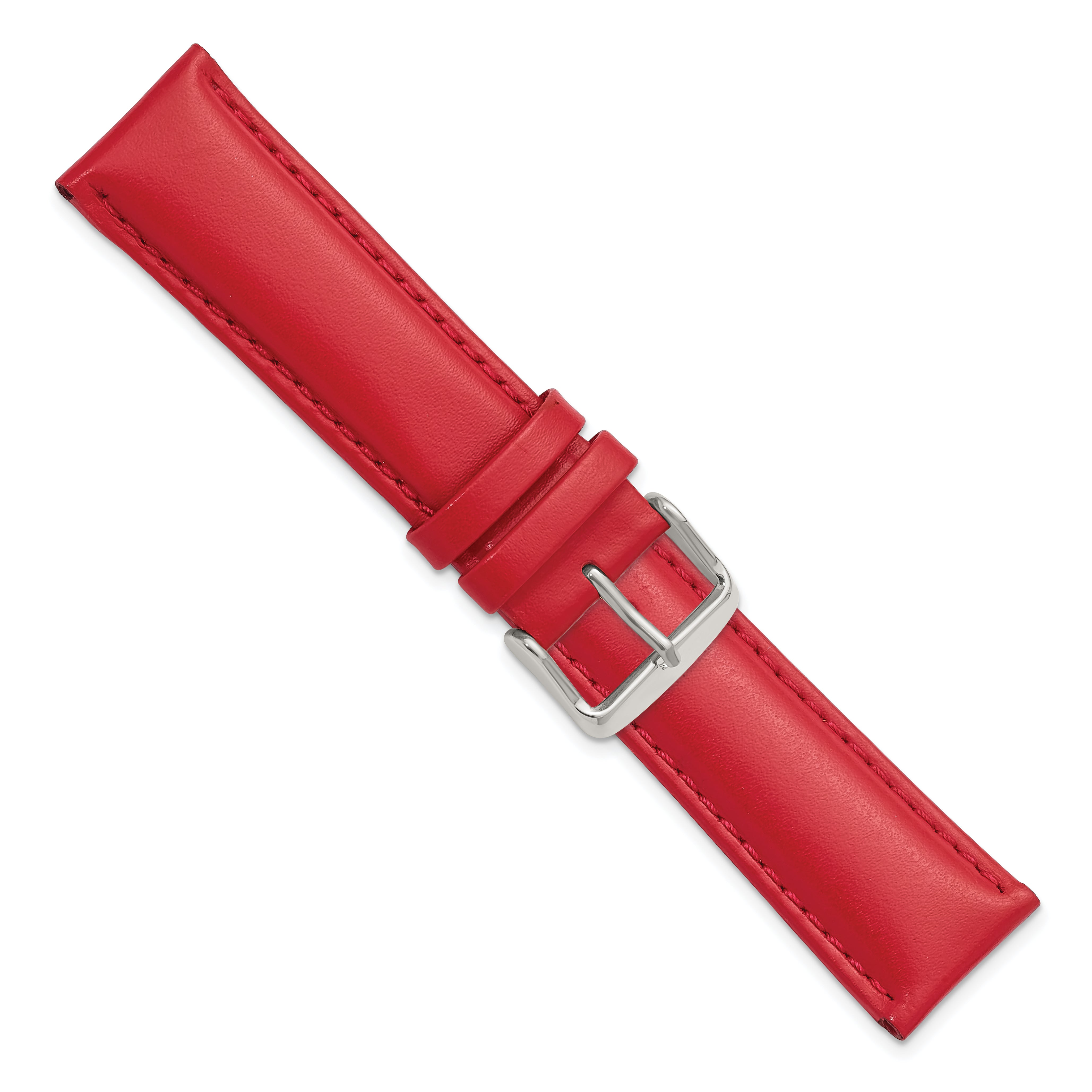 18mm Red Smooth Leather Chronograph with Silver-tone Buckle 7.5 inch Watch Band