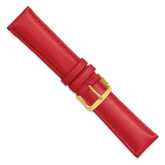 24mm Red Smooth Leather Chronograph with Gold-tone Buckle 7.5 inch Watch Band