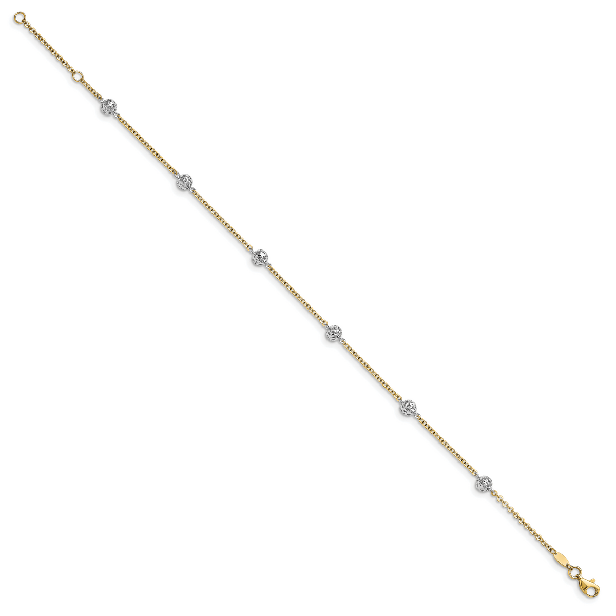 Cable Anklet in 14K Two-Tone Gold, Diamond-Cut, 10 Inch - Sophia Jewelers