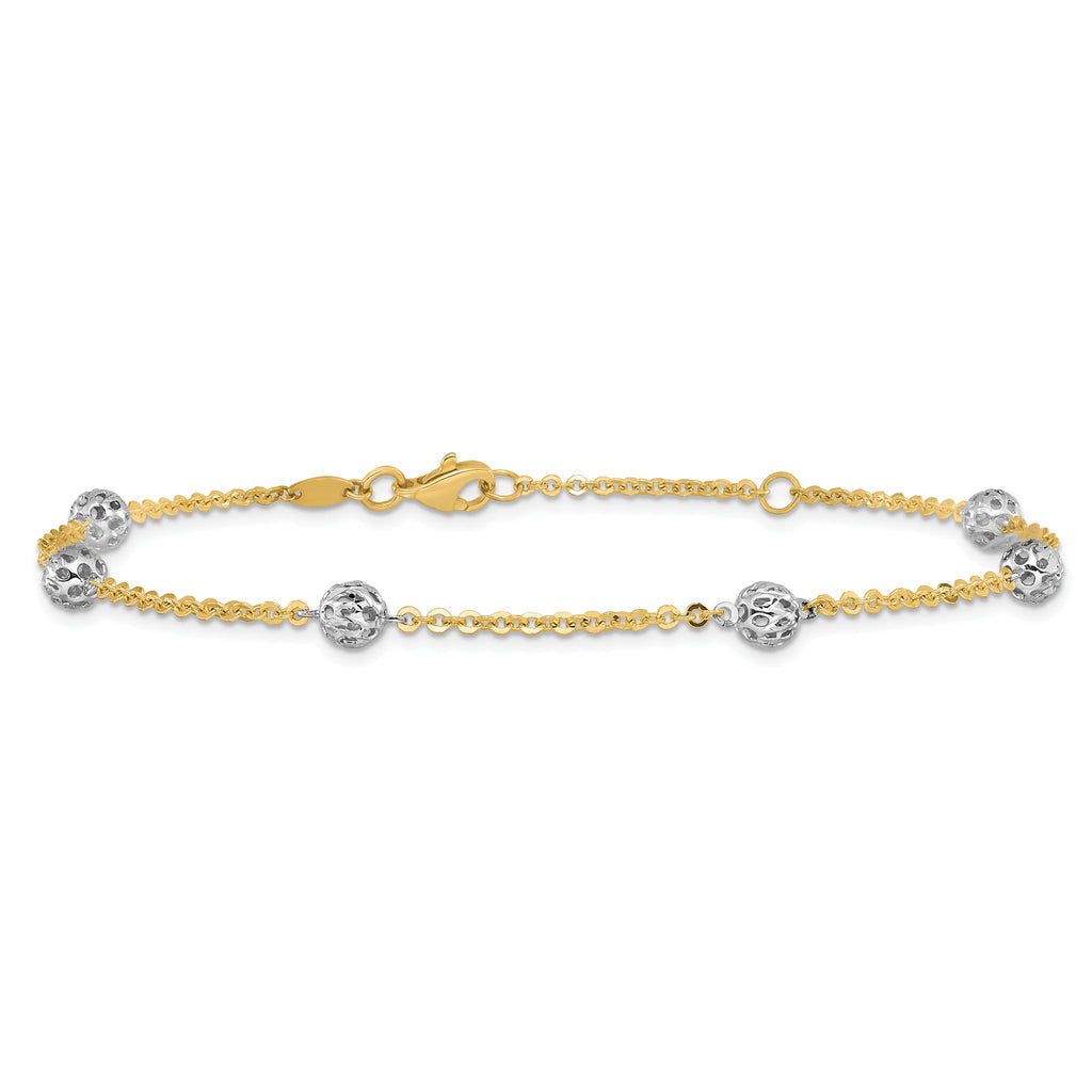Cable Anklet in 14K Two-Tone Gold, Diamond-Cut, 10 Inch - Sophia Jewelers