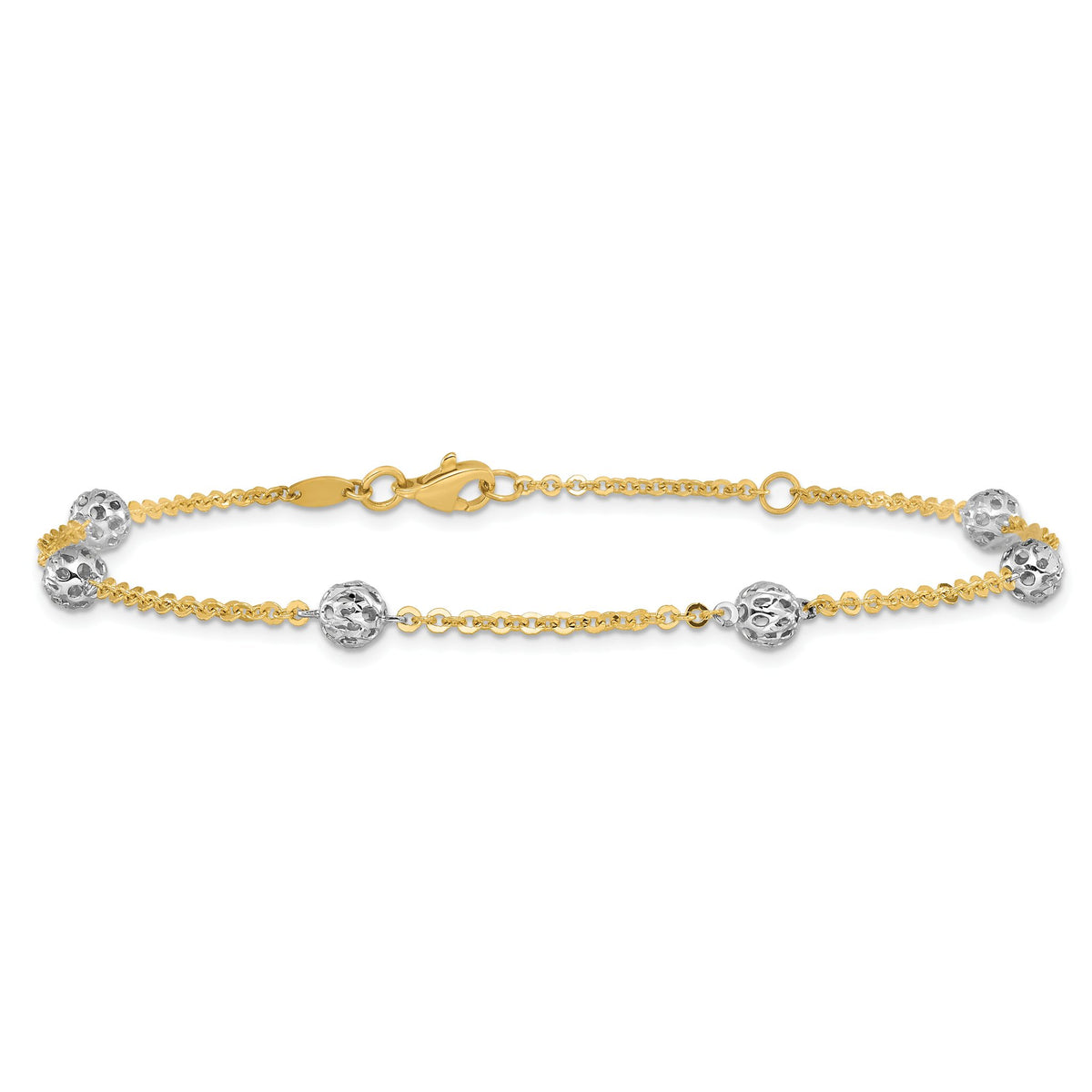 Cable Anklet in 14K Two-Tone Gold, Diamond-Cut, 10 Inch - Sophia Jewelers