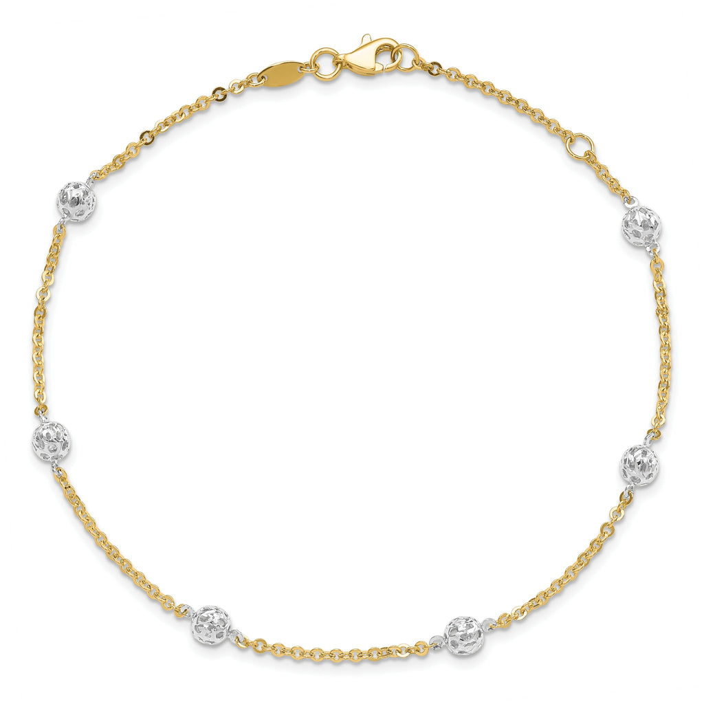 Cable Anklet in 14K Two-Tone Gold, Diamond-Cut, 10 Inch - Sophia Jewelers