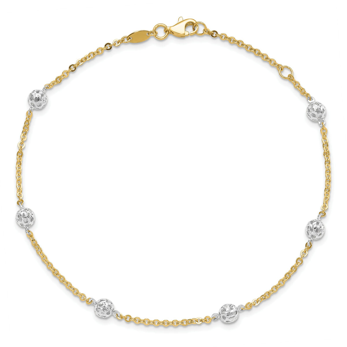 Cable Anklet in 14K Two-Tone Gold, Diamond-Cut, 10 Inch - Sophia Jewelers