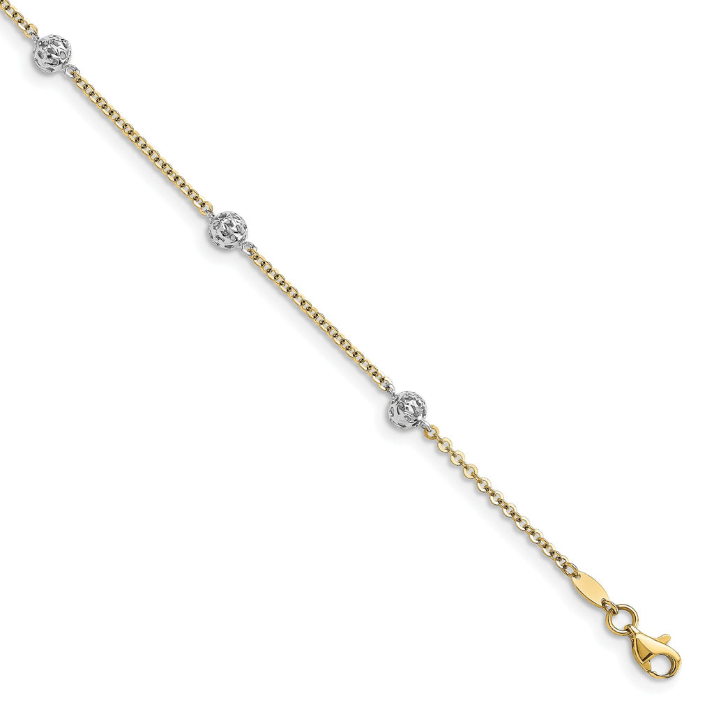 Cable Anklet in 14K Two-Tone Gold, Diamond-Cut, 10 Inch - Sophia Jewelers