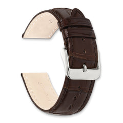 24mm Brown Matte Long Genuine Alligator Chrono Leather with Silver-tone Buckle 8.5 inch Watch Band