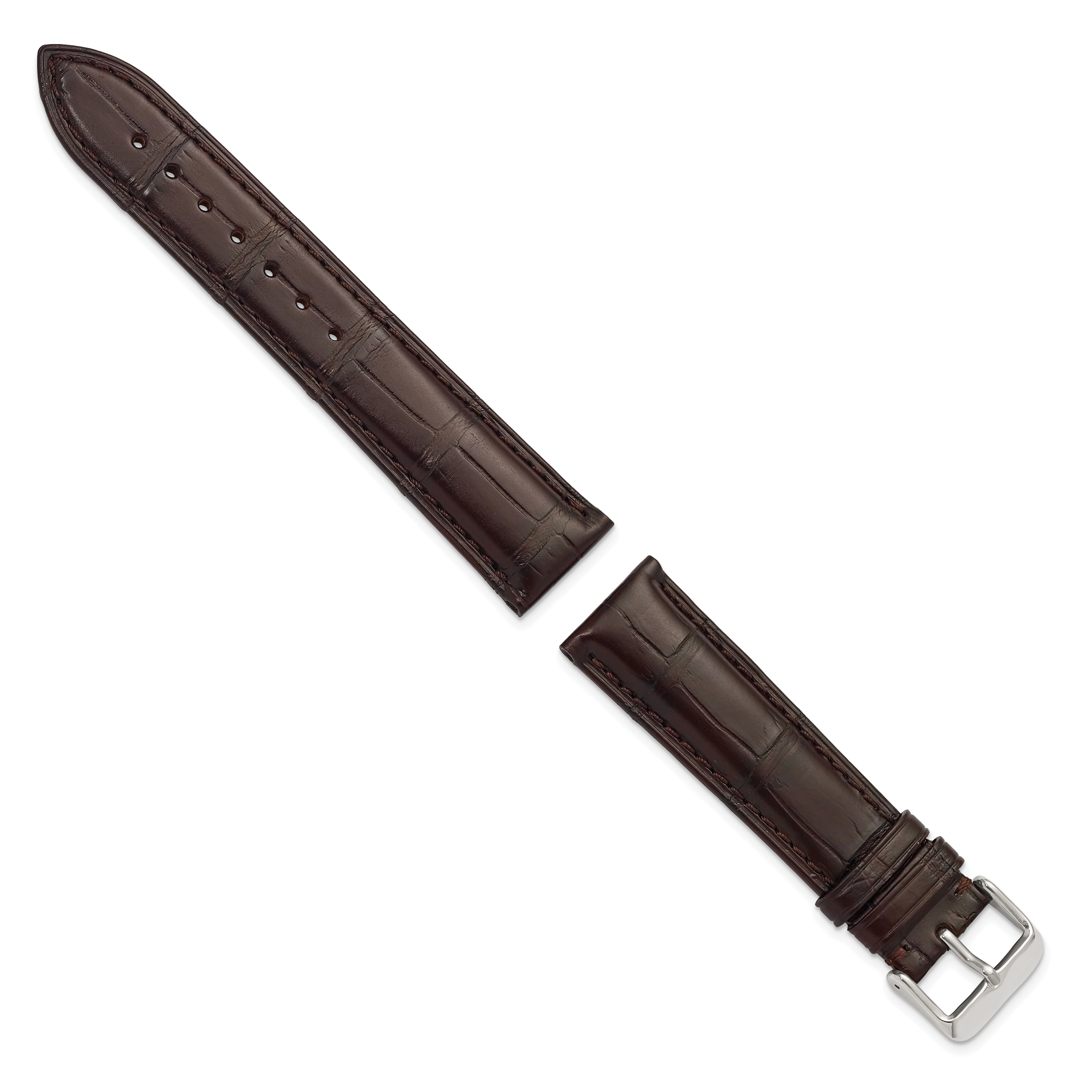 18mm Brown Matte Long Genuine Alligator Chrono Leather with Silver-tone Buckle 8.5 inch Watch Band