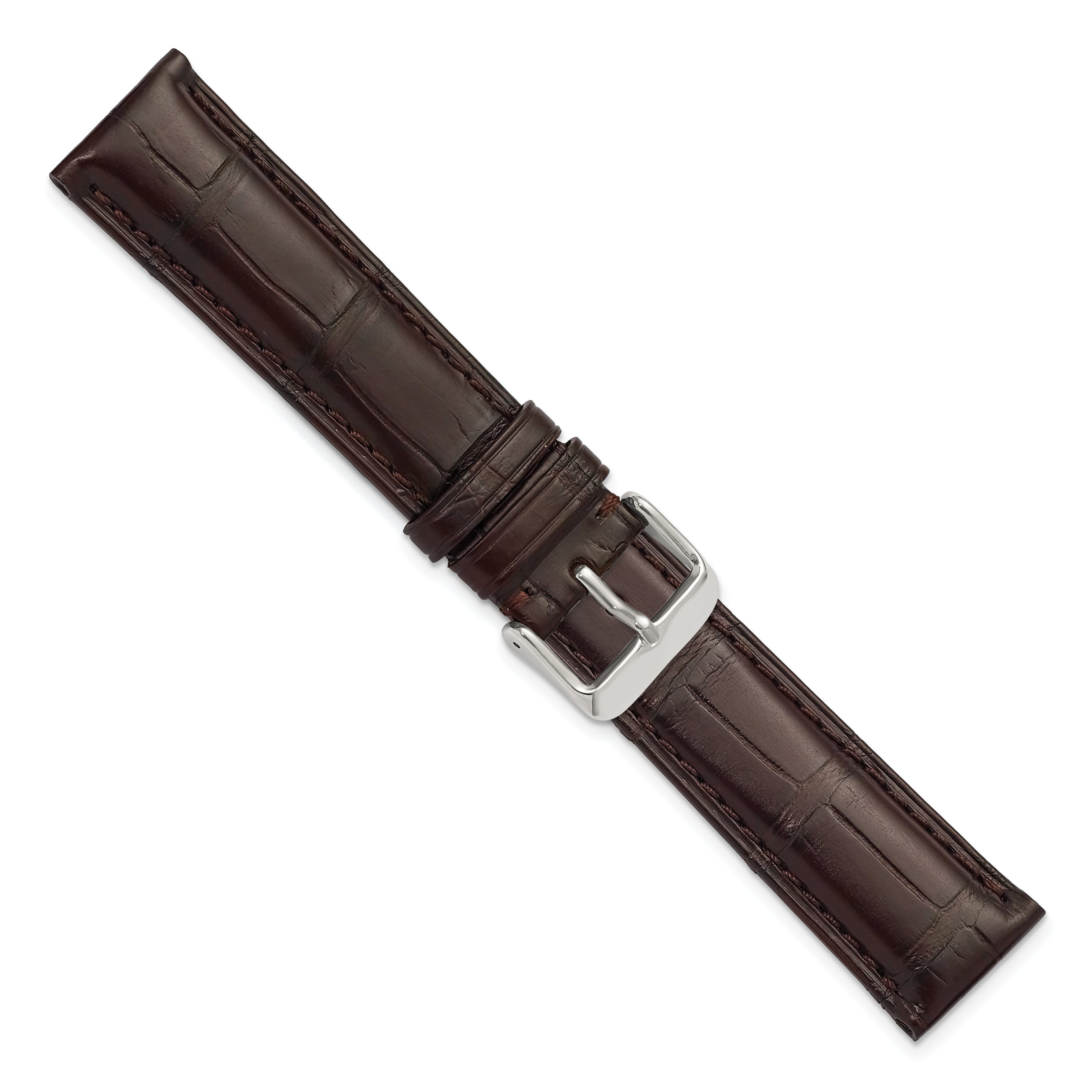 24mm Brown Matte Genuine Alligator Chrono Leather with Silver-tone Buckle 7.5 inch Watch Band
