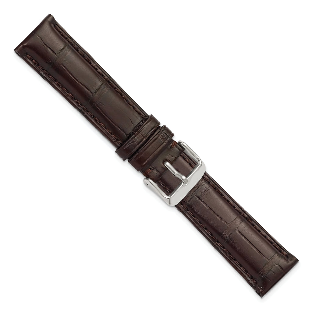 18mm Brown Matte Genuine Alligator Chrono Leather with Silver-tone Buckle 7.5 inch Watch Band