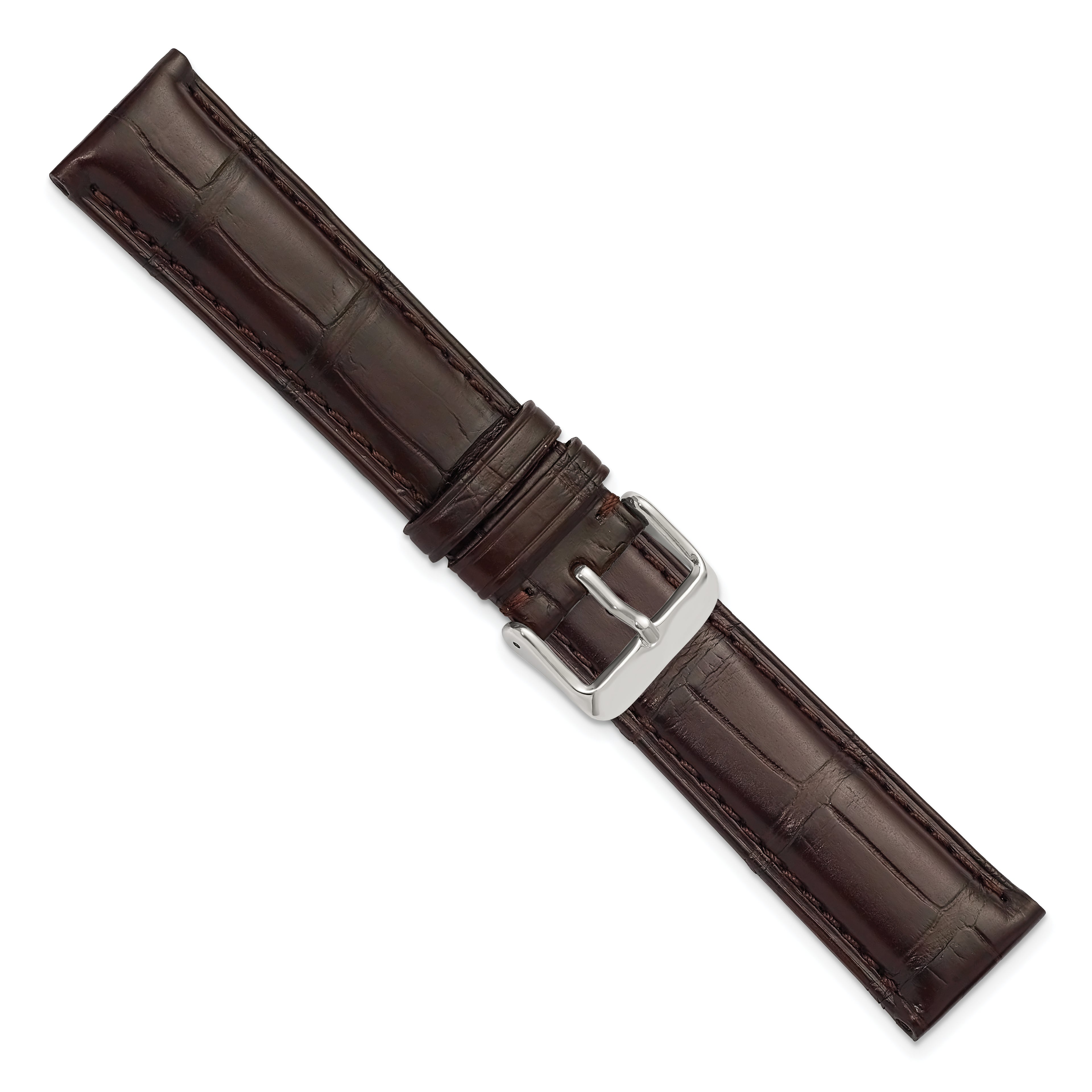 18mm Brown Matte Genuine Alligator Chrono Leather with Silver-tone Buckle 7.5 inch Watch Band