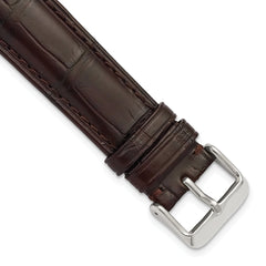 24mm Brown Matte Long Genuine Alligator Chrono Leather with Silver-tone Buckle 8.5 inch Watch Band