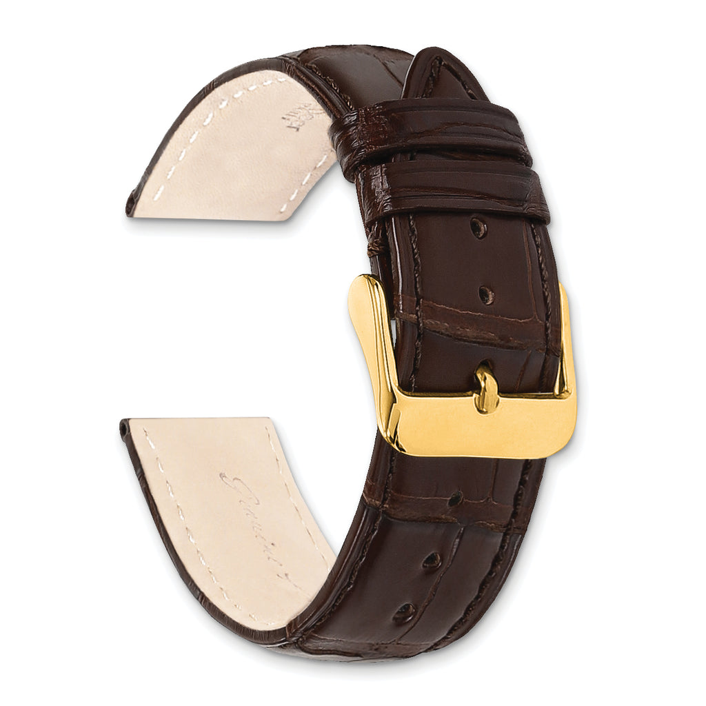 DeBeer 18mm Brown Matte Genuine Alligator Chrono Leather with Gold-tone Buckle 7.5 inch Watch Band