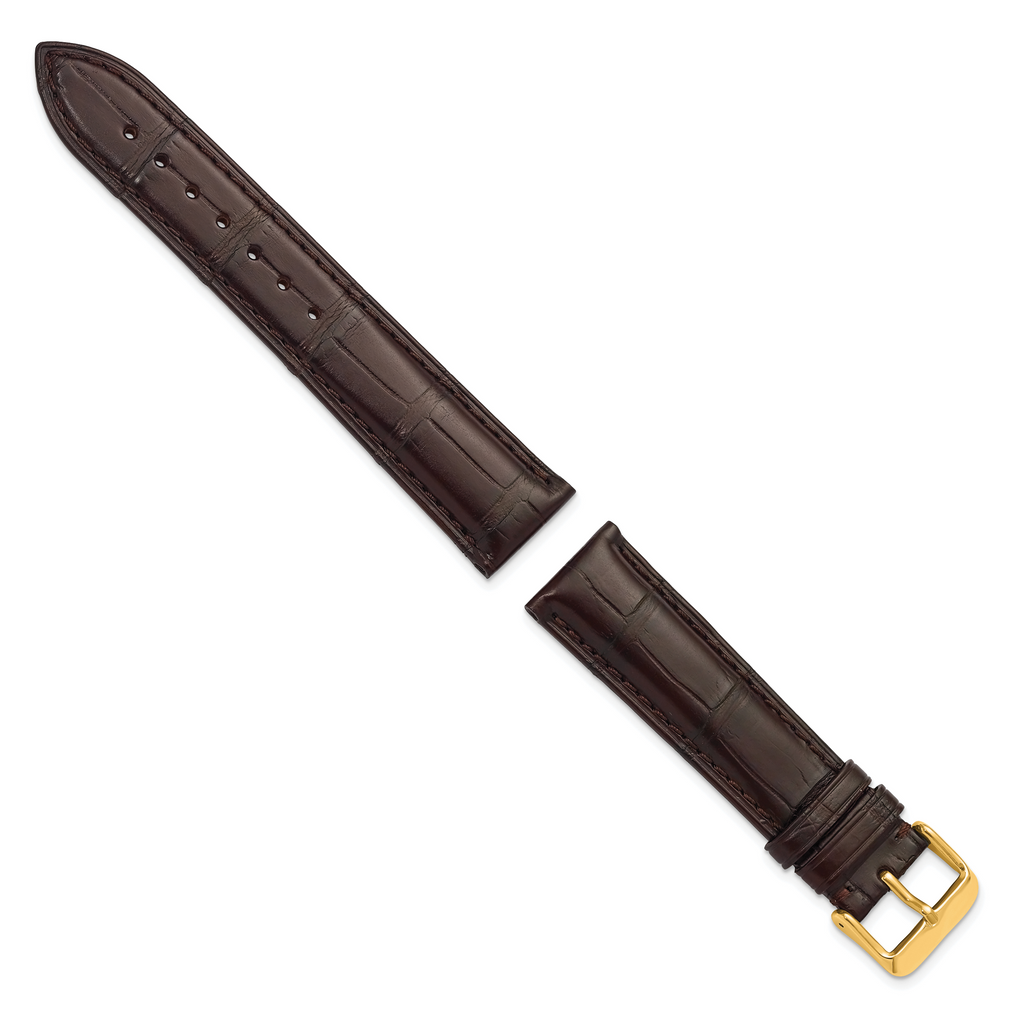 18mm Brown Matte Long Genuine Alligator Chrono Leather with Gold-tone Buckle 8.5 inch Watch Band