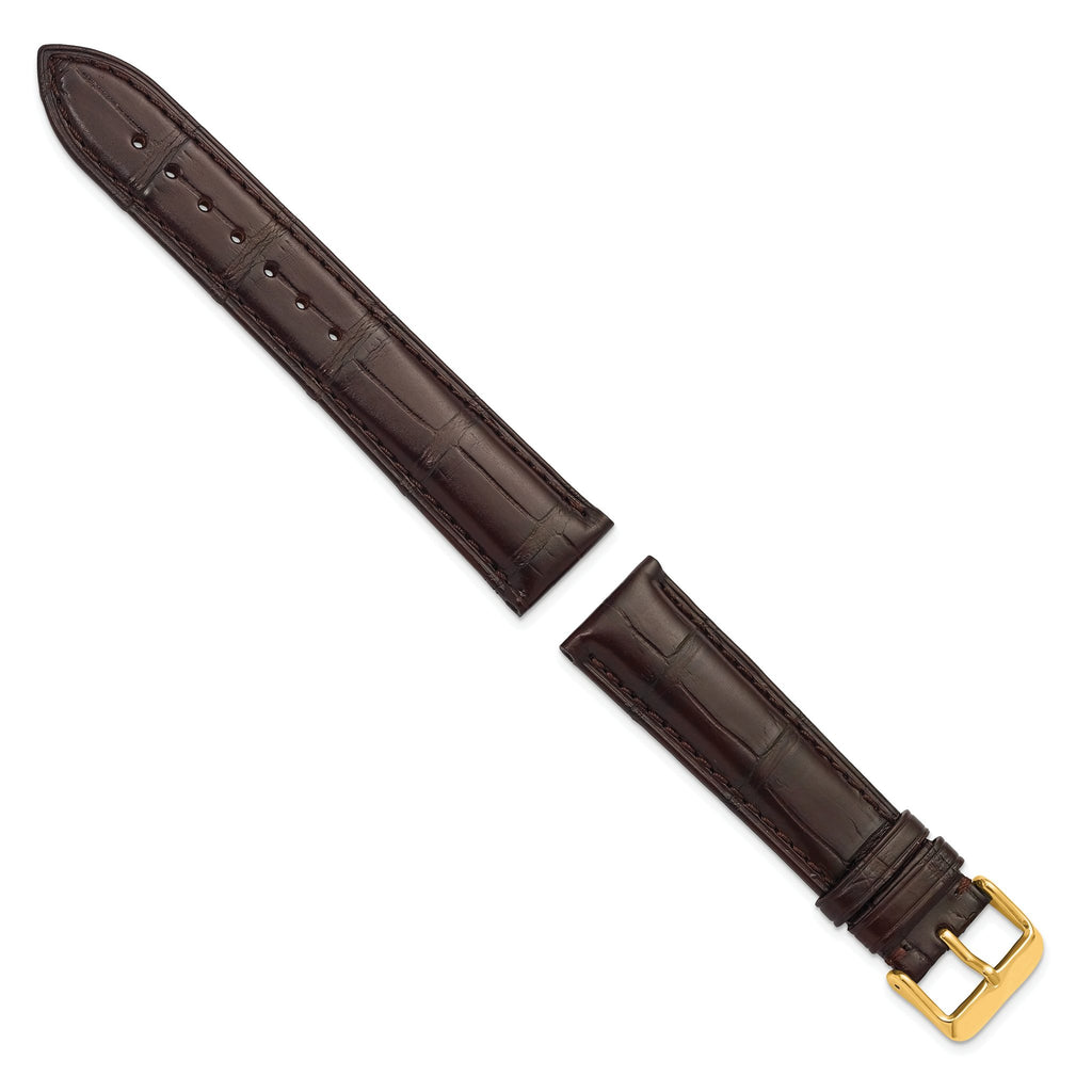 18mm Brown Matte Long Genuine Alligator Chrono Leather with Gold-tone Buckle 8.5 inch Watch Band - Sophia Jewelers